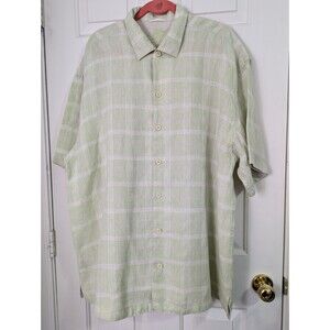 Tommy Bahama Mens XXL Button Shirt Relax Lime Green Plaid 100% Linen S/S Coastal